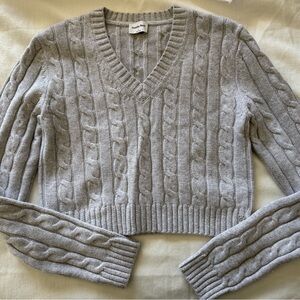Sunday Best Gray Cable Knit V-Neck Sweater